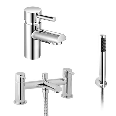 Round Deck Mounted Bath Shower Mixer With Handset & Basin Single Lever Mixer Tap