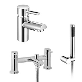 Round Deck Mounted Bath Shower Mixer With Handset & Basin Single Lever Mixer Tap