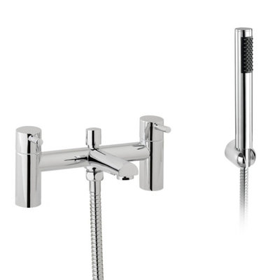 Round Deck Mounted Bath Shower Mixer With Handset & Basin Single Lever Mixer Tap - 4