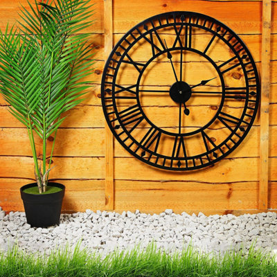 Round Decorative Wall Clock - Vintage Large 60cm Wall Clock - Silent & Non-ticking - Roman Numerals Clock - Easy To Hang