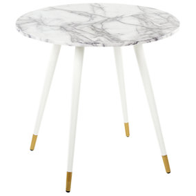 Round Dining Table 80 cm Marble Effect and White GUTIERE