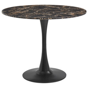 Round Dining Table 90 cm Marble Effect Black and Gold BOCA