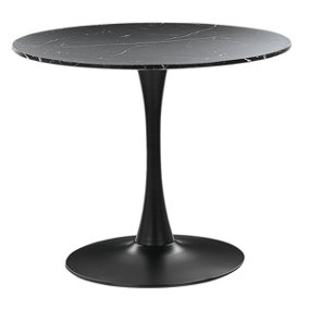 Round Dining Table 90 cm Marble Effect Black BOCA