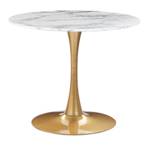 Round Dining Table 90 cm Marble Effect White with Gold BOCA