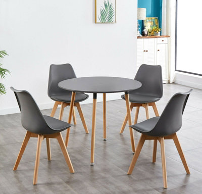 Round Dining Table and 4 chairs Grey Tulip Wood Circular Table DIY at B Q