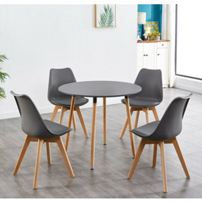 Round Dining Table and 4 chairs Grey Tulip Wood Circular Table