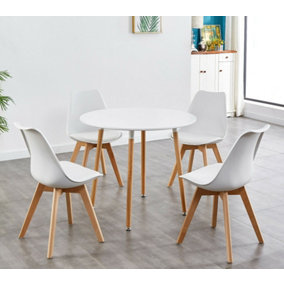 Round Dining Table and chairs set of 4  White Tulip Chairs Wood Circular Table