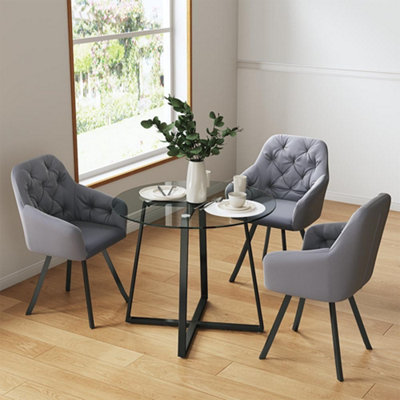 Round Dining Table Coffee Table with Tempered Glass Top Dia 900mm