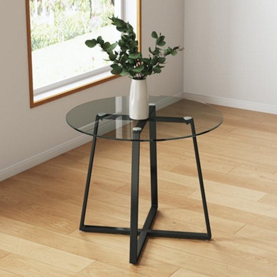 Round Dining Table Coffee Table with Tempered Glass Top Dia 900mm