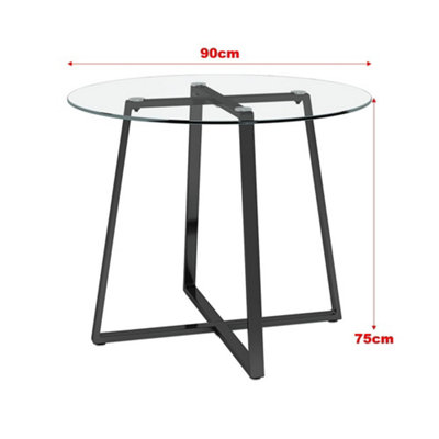 Round Dining Table Coffee Table with Tempered Glass Top Dia 900mm