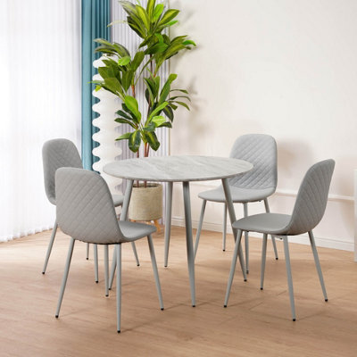 Round Dining Table Set And 4 Chairs Grey Marble Bella Matt Wood Table Kitchen