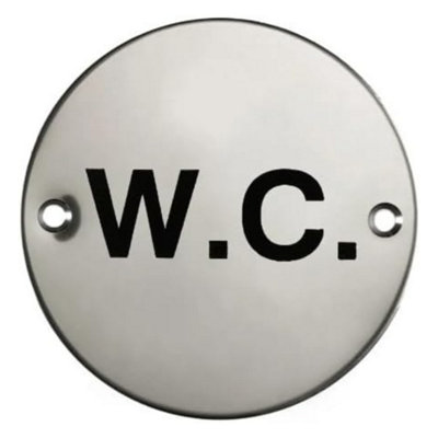 Round Door Sign, 75mm Diameter, Stainless Steel, Screen Printed (WC)