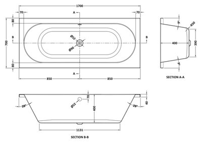 Round Double Ended Straight Shower Bath with Leg Set - 1700mm x 700mm (Tap, Waste and Panel Not Included) - Balterley