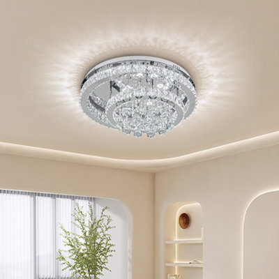 Round Double Stainless Steel Base Crystal Ceiling Lamp