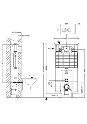 Round Dual Flush Concealed Cistern with Wall Hung Frame & Round Push ...