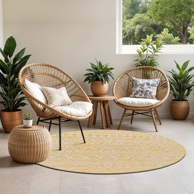Round Eagean-Global Yellow Ivory Off-White In- & Outdoor Rug 160 x 160 ...