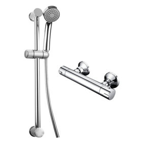Round Exposed Wall Thermostatic Bar Shower Mixer with Riser Kit