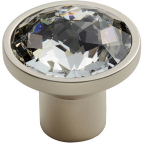Round Faceted Crystal Cupboard Door Knob 34mm Diameter Satin Nickel