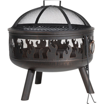 Round Fire Pit Wood Burner & BBQ Grill - Party Dining Garden Heater & Mesh