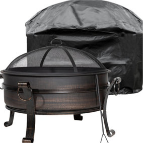 Round Fire Pit Wood Burner / Coffee Table & Cover Set Party Dining Garden Heater