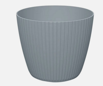 Round Flower pot Planter Vertical Lines Textured Plastic Durable Home Indoor Light Grey 3.9L (W198mm x H 172mm)