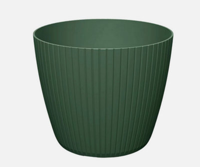 Round Flower pot Planter Vertical Lines Textured Plastic Durable Home Indoor Pine Green 1.9L (W158mm x H 132mm)