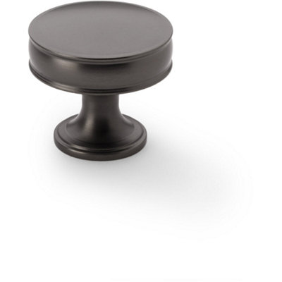 Round Fluted Door Knob - 38mm Diameter Dark Bronze Retro Cupboard Pull Handle