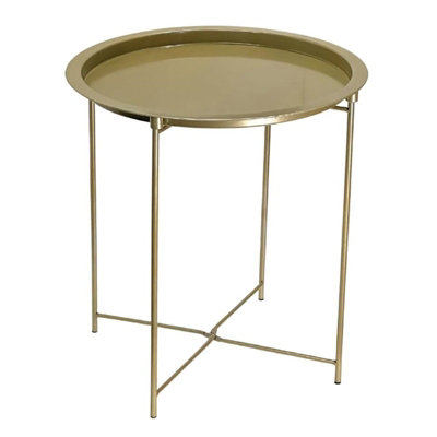 Round Folding Table with Removable Tray Top - Metal Side Table for ...