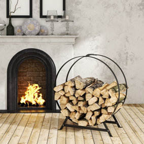 Round Freestanding Iron Log Storage Firewood Rack Fireplace Log Holder Black 63cm