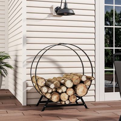 Free Standing Fireplace Log Rack Unibos Round Black Metal Log Holder ...