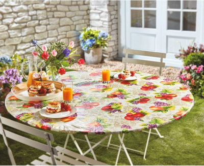 Round Fruit Design Indoor or Outdoor Tablecloth Stretch To Fit Weather Resistant Table Cover Fits 122 152cm Diameter Tables