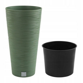 Round FURU Style Look Planter Tall Flower Plant Pot Indoor Outdoor Garden Decor Earth Green 250mm - 10"