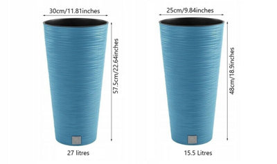 Round FURU Style Look Planter Tall Flower Plant Pot Indoor Outdoor Garden Decor Scandinavian blue 250mm - 10"