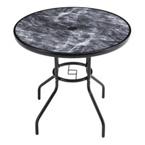 Round Garden Tempered Glass Marble Coffee Table with Umbrella Hole 80cm