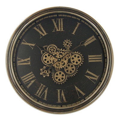 Round Gear Clock - L7 x W60 x H60 cm - Brown