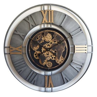 Round Gear Clock - L7 x W80 x H80 cm - Grey