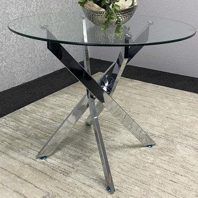 Round Glass Dining Table Set With 4 White Gem Pattern Chairs Dining ...