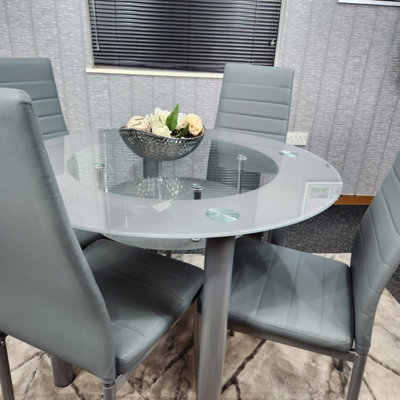 Glass table and online grey chairs