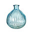 Round Glass Ribbed Bottle Flower Bud, Stem Vase - Ocean Blue (Dia) 15 cm