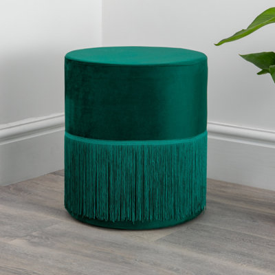 Round Green Tassles Footstool Pouf