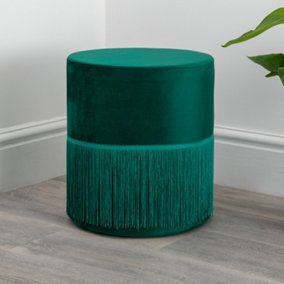 Round Green Tassles Footstool Pouf