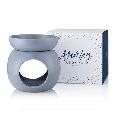 Round Grey Ceramic Wax Burner with Removable Bowl - (H) 12 cm