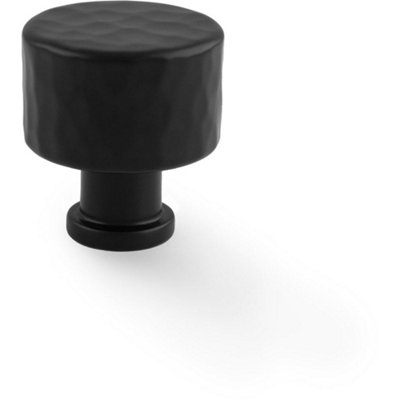 Round Hammered Door Knob - Matt Black 30mm Diameter Cupboard Cabinet Pull Handle