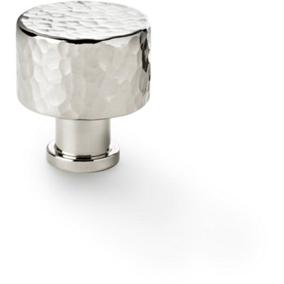 Round Hammered Door Knob - Polished Nickel 30mm Diameter Cupboard Pull Handle