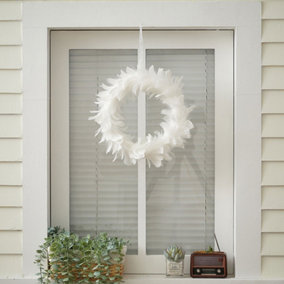 Round Hanging White Feather Wreath Front Door Wedding Decoration Dia 30cm