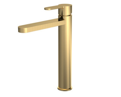 Round High-Rise Mono Basin Mixer Tap - Brushed Brass