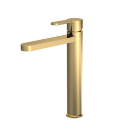 Round High-Rise Mono Basin Mixer Tap - Brushed Brass