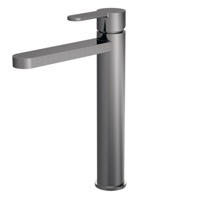 Round High-Rise Mono Basin Mixer Tap - Brushed Pewter