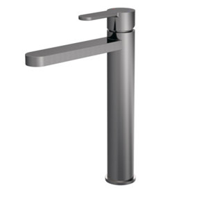 Round High-Rise Mono Basin Mixer Tap - Brushed Pewter