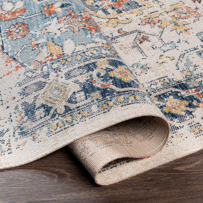 Round Huntington Beach-Vintage Blue Beige Orange In- & Outdoor Rug 160 ...